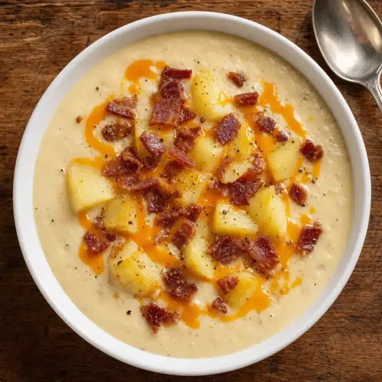 Delicious bowl of Crockpot Loaded Baked Potato Soup topped with cheese and bacon