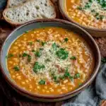 Bowl of Italian Penicillin Soup with fresh herbs and vegetables