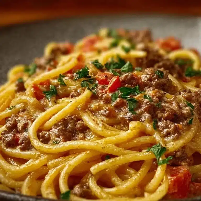 One-Pot Creamy Italian Spaghetti with Ground Beef dish