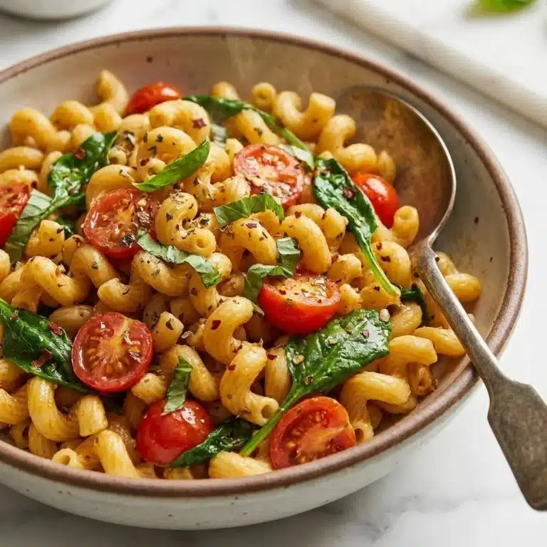 Pasta salad with sun-dried tomatoes and fresh herbs in a bowl