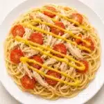 Slow cooker chicken spaghetti dish garnished and ready to serve