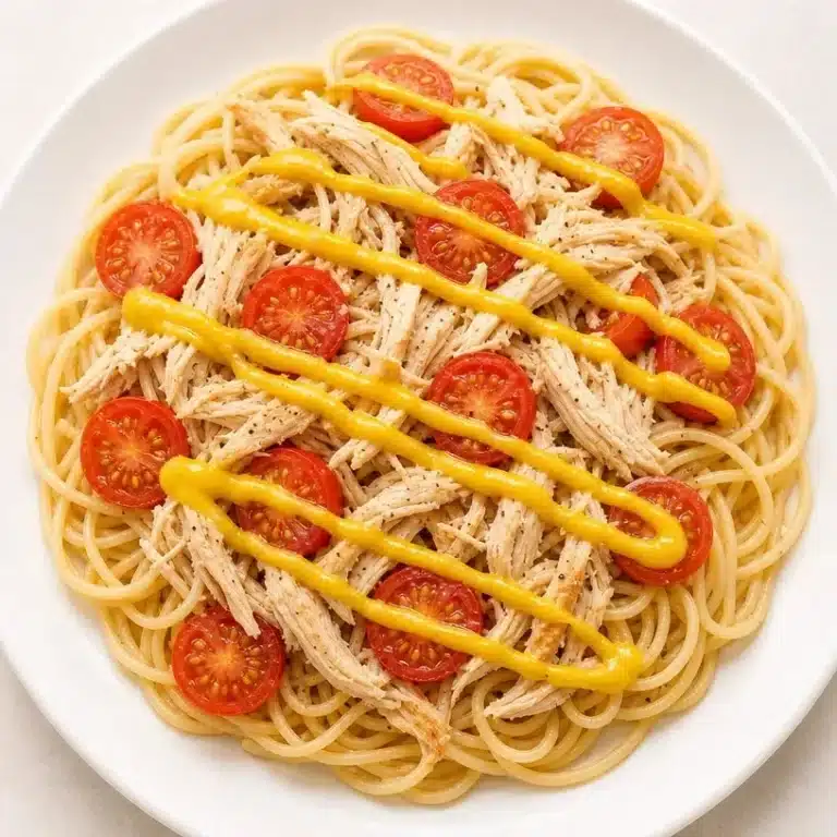 Slow cooker chicken spaghetti dish garnished and ready to serve