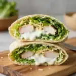 Delicious Chicken Caesar Salad Wraps on a plate, ideal for a healthy meal.