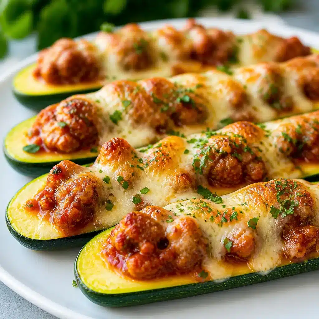 Stuffed zucchini boats filled with ingredients like chicken and marinara sauce.