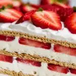 No-bake strawberry icebox cake layered with fresh strawberries and whipped cream