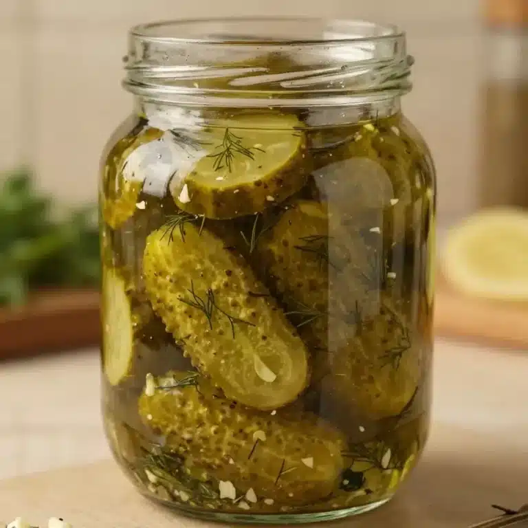Quick homemade refrigerator pickles recipe with fresh cucumbers and spices.
