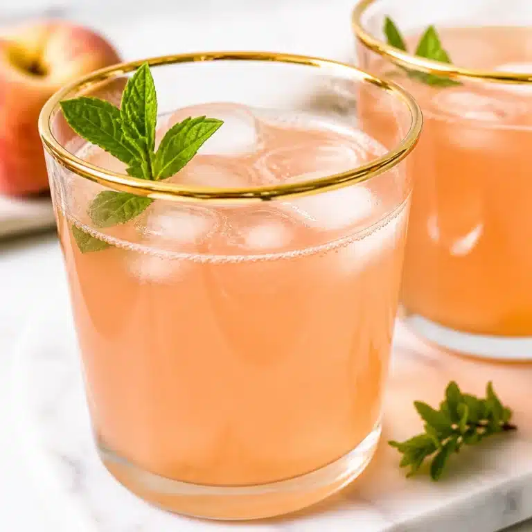 Refreshing peach mocktail with fresh peaches and sparkling water served in a glass.