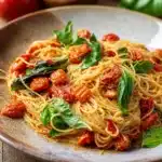 Delicious tomato basil pasta with fresh ingredients and a rich flavor profile.