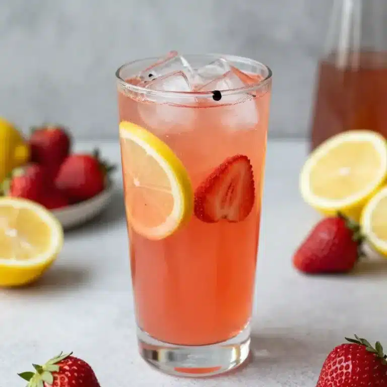 Refreshing strawberry lemonade with balsamic glaze served in a glass