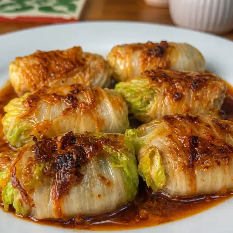 Savory cabbage dumplings filled with pork and vegetables, served with dipping sauce.