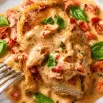 Creamy Marry Me Chicken with sun-dried tomatoes and garlic served on a plate.