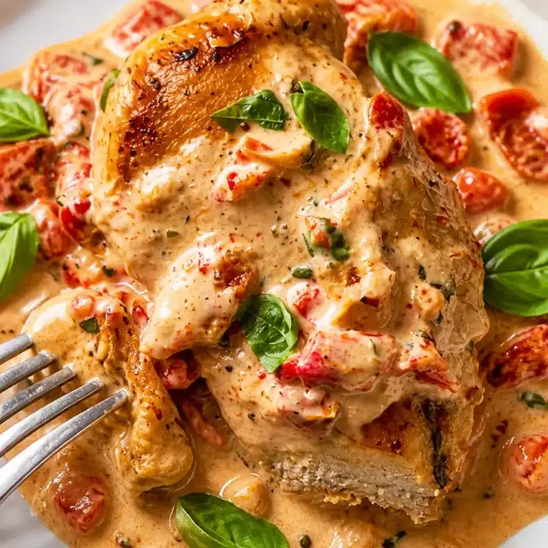 Creamy Marry Me Chicken with sun-dried tomatoes and garlic served on a plate.
