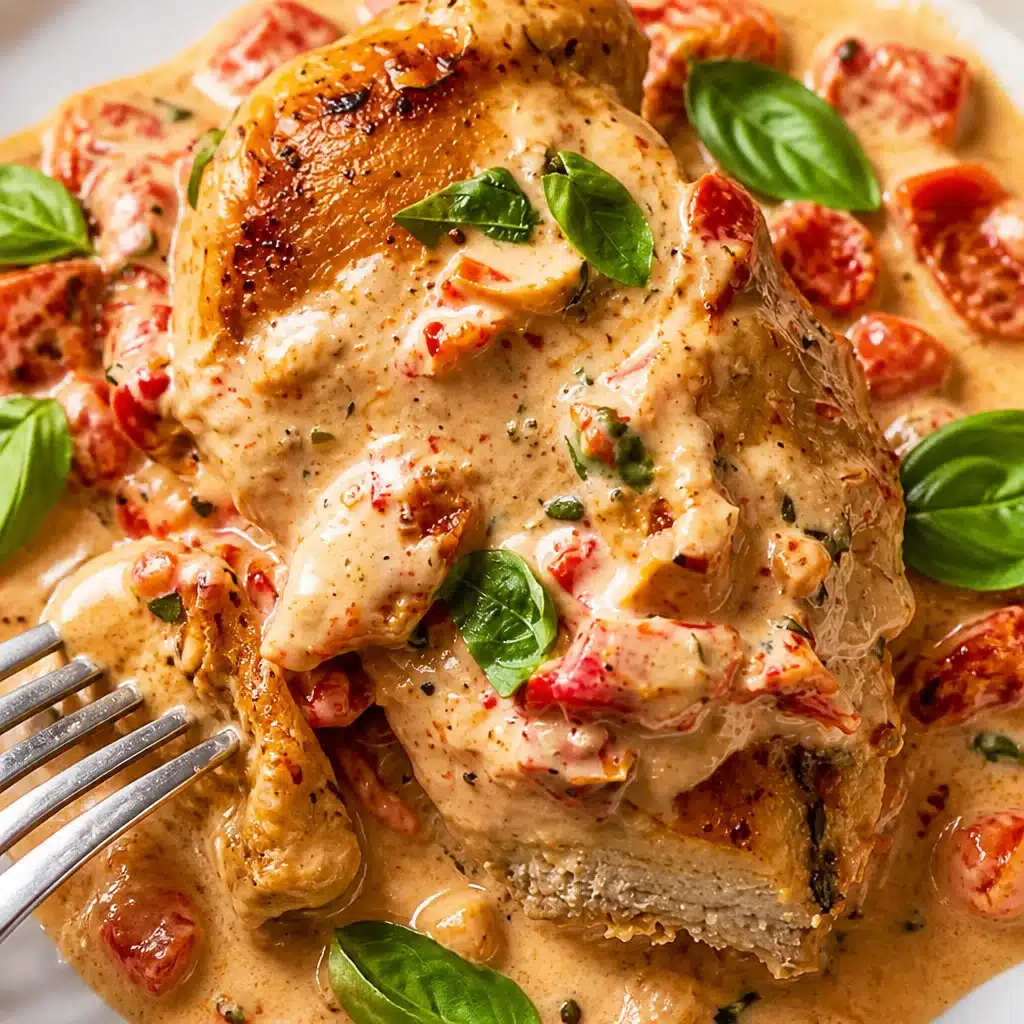 Creamy Marry Me Chicken with sun-dried tomatoes and garlic served on a plate.