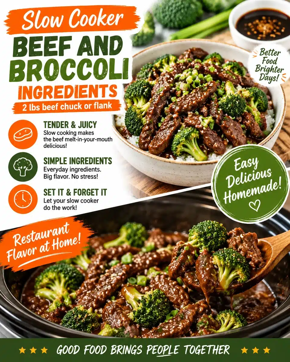 Slow Cooker Beef and Broccoli

Ingredients
2 lbs beef chuck or flank steak, thinly sliced
4 cups broccoli florets
1/2 cup low-sodium soy sauce
1/2 cup beef broth
1/4 cup brown sugar
1 tbsp sesame oil...